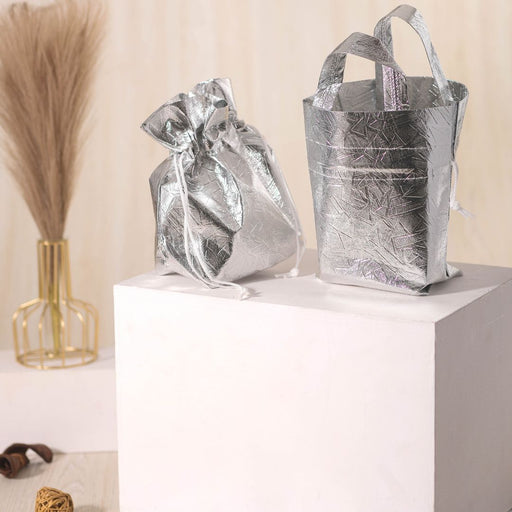 Non Woven Fabric Bag With Handle 23 * 22 cm Gift Non Woven bag, Carry Bags, gift bag for Birthday, Festivals, Season's Greeting, Diwali, Navratri(Silver)