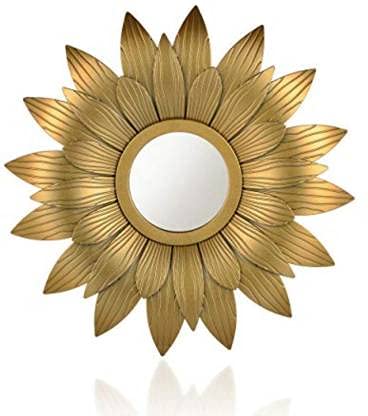 1Pcs Wall Mirror Hanging Sunflower Shape Design Round Frame For Home Decor,Hanging In Bedroom,Living Room With Hook For Hanging On Walls For Home Decorations (Framed) (Brown,Pack Of 1)