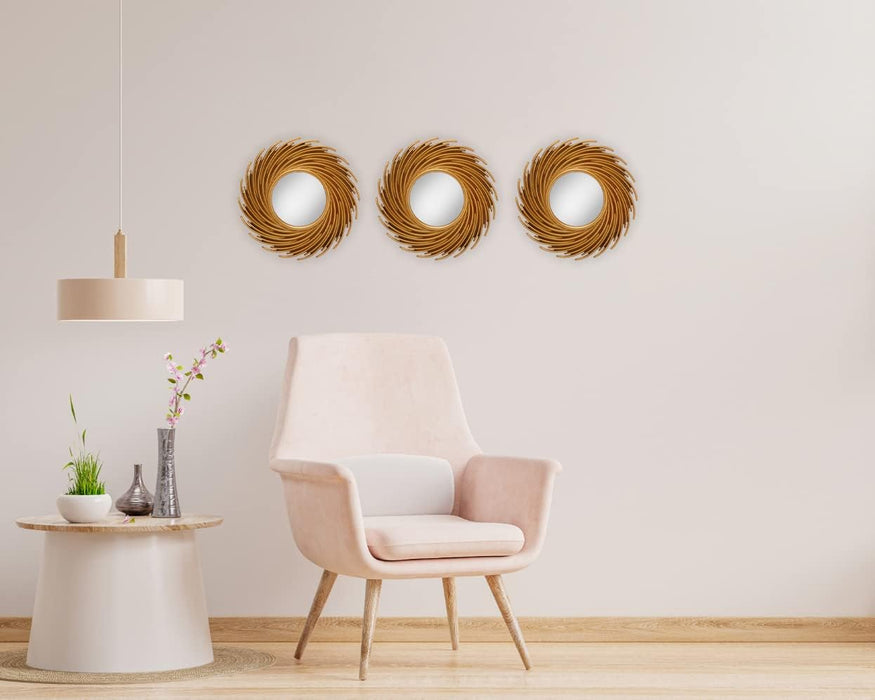 1 Pc Fiber Wall Mirror Hanging Material Frame for HomeDecor with Hook for Hanging On Walls for Home Decorations(Spiral Shape Mirror) (Pack of 1,Brown, Framed, Round)