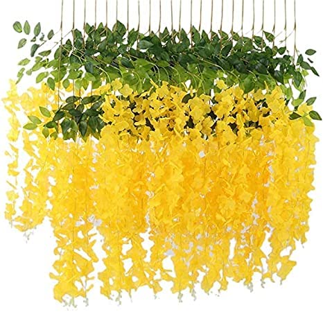12 pcs Wisteria Artificial Flower for Home Decoration and Craft(Pack of 12, Yellow)
