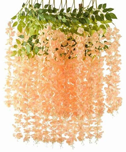 12 pcs Wisteria Artificial Flower for Home Decoration and Craft(Pack of 12, Peach)