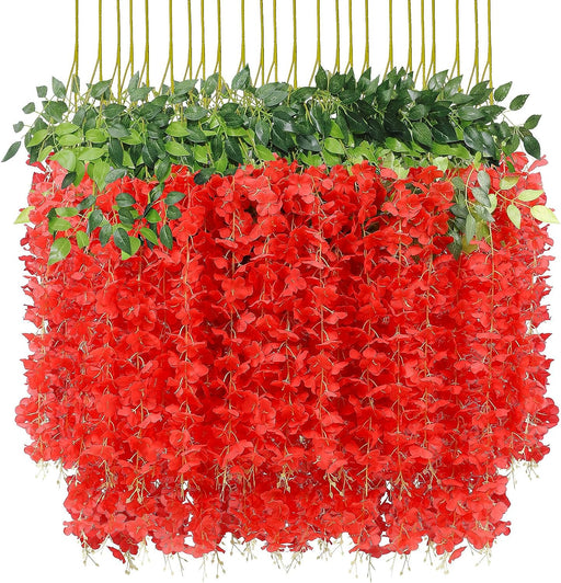 12 pcs Wisteria Artificial Flower for Home Decoration and Craft(Pack of 12, Red)