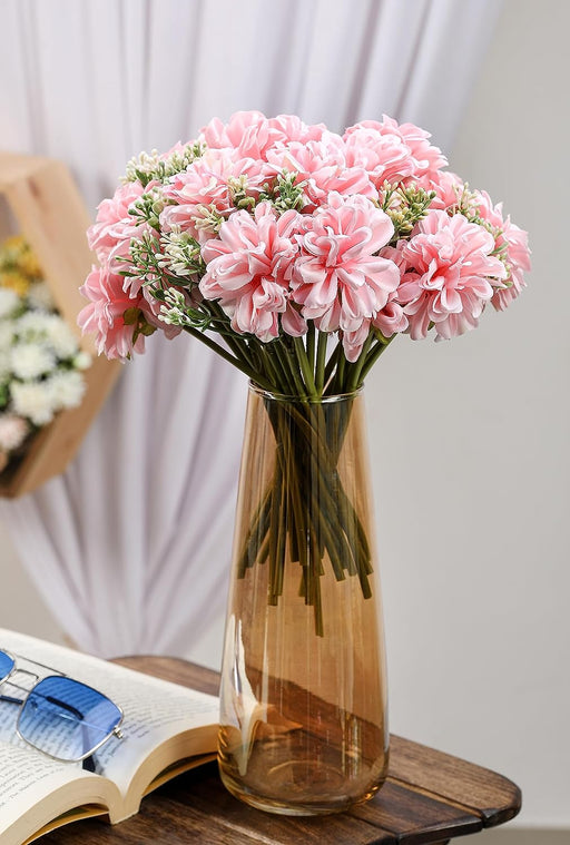 1 Bunch (7 head flower stick )Artificial Dahlia Fake Flowers for Home,Artificial Chrysanthemum Ball Flowers, Bedroom, Living Room, Decorative Items Office Table, Gifts (Without Vase Pot)