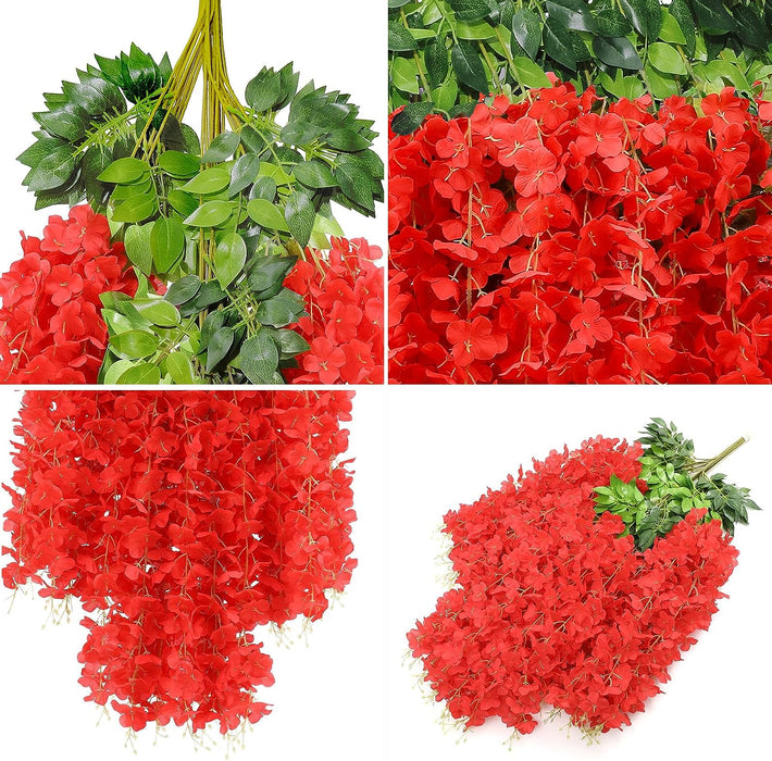 12 pcs Wisteria Artificial Flower for Home Decoration and Craft(Pack of 12, Red)