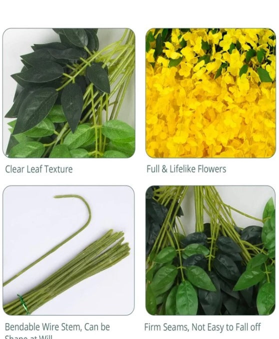 12 pcs Wisteria Artificial Flower for Home Decoration and Craft(Pack of 12, Yellow)