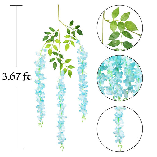 12 Pcs Wisteria Artificial Flower for Home Decoration and Craft (Pack of 12, Sky)