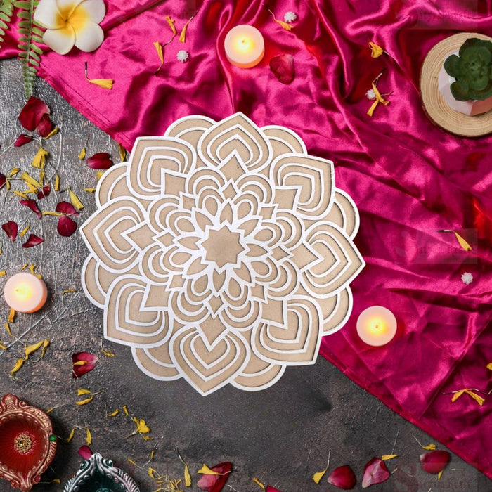 3 PCS MDF Rangoli Mat with Wooden Base. Easy to Use. Just Fill It Up with Rangoli,Flowers,Pulses Inland Rangoli Stencils Border for Floor Home Diwali Decoration DIY (pro Pack of 3)