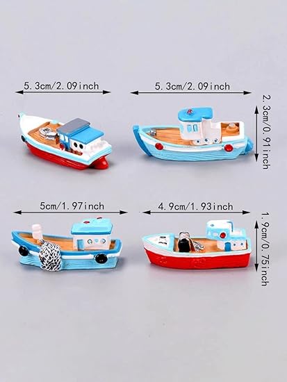 1 Set Boat-Ship Miniature Set for Unique Gift, Home, Bedroom, Living Room, Office, Restaurant Decor, Figurines and Garden Decor Items(Multicolor)(4 Piece in 1 Set)
