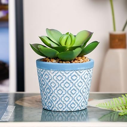 1 PC Mini Artificial Green Indoor Succulent Plant with Aesthetic Ceramic Pot to Add Charm to Your Homedecor