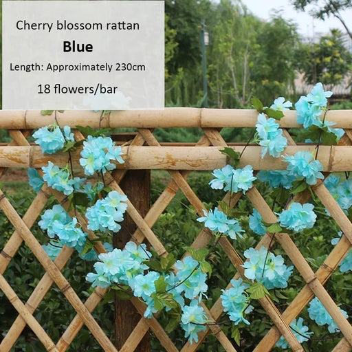 Artificial Cherry Blossom Rattan Flowers(Sky Blue) Wall Hanging Decorative Vine String Lines Items for Diwali Decoration, Backdrop for Pooja Room, Home Decor (230 cm)