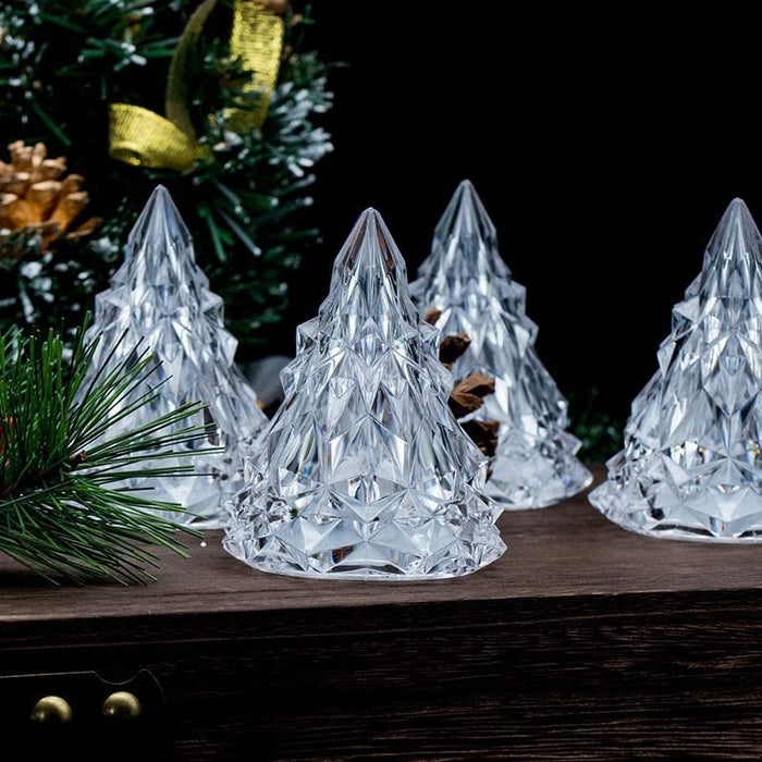 12 pcs Acrylic Crystal Chritsmastree Design Flameless and Smokeless Led Tea Light Candle for Gifting,House, Light for Balcony, Room, Birthday, Festival Christmas Decoration
