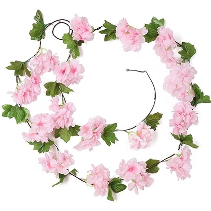 Artificial Cherry Blossom Rattan Flowers(Baby Pink) Wall Hanging Decorative Vine String Lines Items for Diwali Decoration, Backdrop for Pooja Room, Home Decor (230 cm)