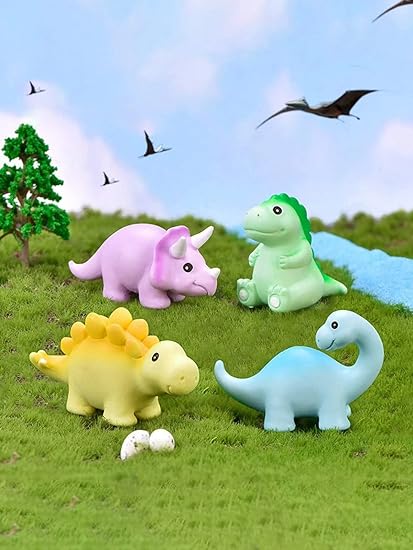 1 Set Dinosaur Miniature Set for Unique Gift, Home, Bedroom, Living Room, Office, Restaurant Decor, Figurines and Garden Decor Items (Multicolor)(4 Piece in 1 Set)