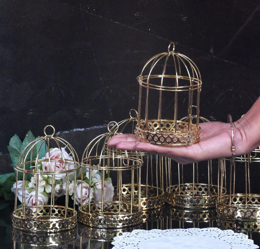 6 Pieces of Golden Bird Cages for Decorative Wedding Invitation Tray, Candle Holder, Gifts Collection, Reception Ceremony, Wall Hanging,Gardens, Bedroom,Events,Birthday Decoration(Pack of 6)