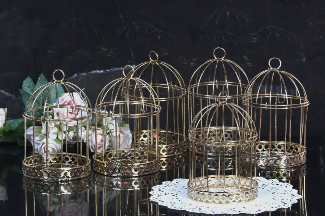 6 Pieces of Golden Bird Cages for Decorative Wedding Invitation Tray, Candle Holder, Gifts Collection, Reception Ceremony, Wall Hanging,Gardens, Bedroom,Events,Birthday Decoration(Pack of 6)