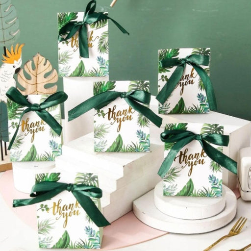 Decorative Green Leaf Design Paper Folding Box with Green Ribbon Storage Box for Return Gift, Birthday, Gift Boxes with Ribbon, Perfect for Packing Chocolate, Gifting