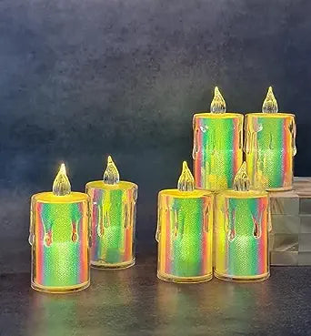 3 pcs Flameless and Smokeless Decorative Candles Acrylic Led Tea Light Candle Perfect for Home, Birthday, Diwali, Any Occasion Decoration (Transparent) (Rainbow Color) (large)