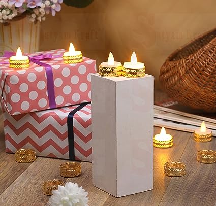 Metal Tealight Candle Holder Round Stands for Pooja thali, Diwali Rangoli puja Room Decor, Events, Home, Living Room, Office Table, Navratri, Diwali Decoration Events (Golden)