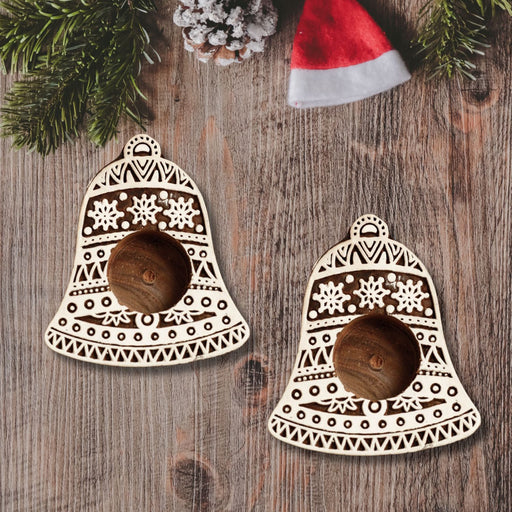 2 Pcs Christmas Theme Wooden Candle Holder with 2 wax candle, Floor Decoration Reusable for Puja Decor Tealight Candle Holder Diya for Christmas decor.