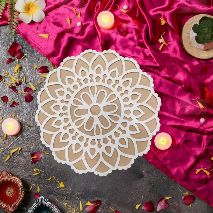 3 PCS MDF Rangoli Mat with Wooden Base. Easy to Use. Just Fill It Up with Rangoli,Flowers,Pulses Inland Rangoli Stencils Border for Floor Home Diwali Decoration DIY (Advance Pack of 3)