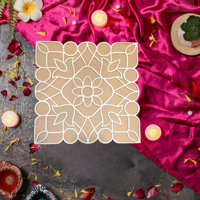 3 PCS MDF Rangoli Mat with Wooden Base. Easy to Use. Just Fill It Up with Rangoli,Flowers,Pulses Inland Rangoli Stencils Border for Floor Home Diwali Decoration DIY (Advance Pack of 3)