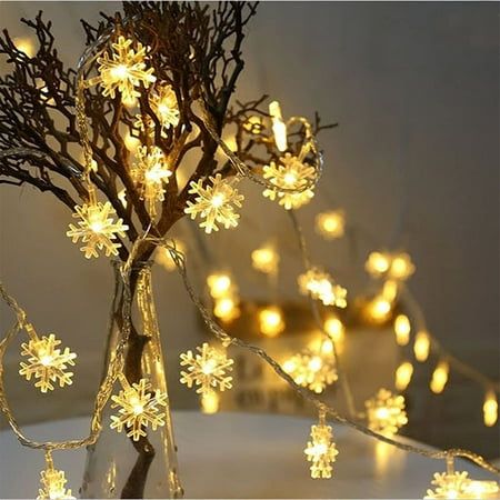 1 Piece (20 lamp snowflakes) Acrylic LED String Fairy Light for Home, Events,Wedding, Birthday, Christmas, Valentine, Indoor Decoration Outdoor (Yellow) (4.35 Meter, Acrylic)