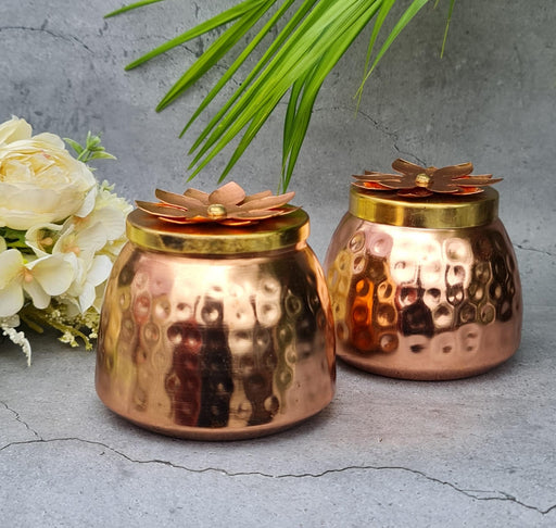 Pack of 2 Metal Polished Alloy Container With Lid Brass Finish Design for Chocolates Dry Fruits.(Orange)