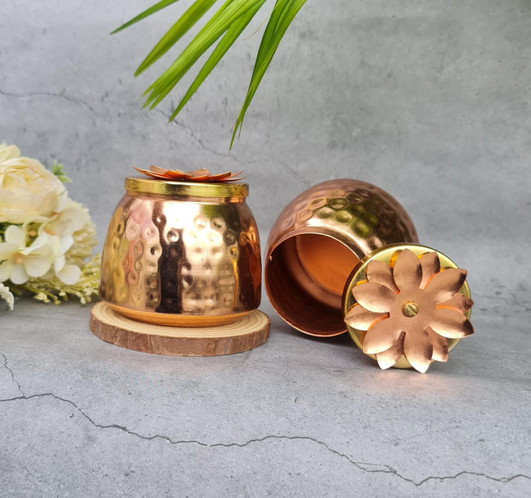 Pack of 2 Metal Polished Alloy Container With Lid Brass Finish Design for Chocolates Dry Fruits.(Orange)