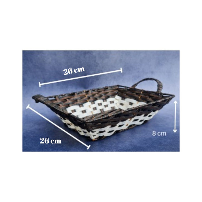 Brown & White Colour Square Multipurpose  plastic cane look basket for Gift Hamper,Wedding Gift, Christmas Gifting Boxes and Decoration Purpose (Brown & White)