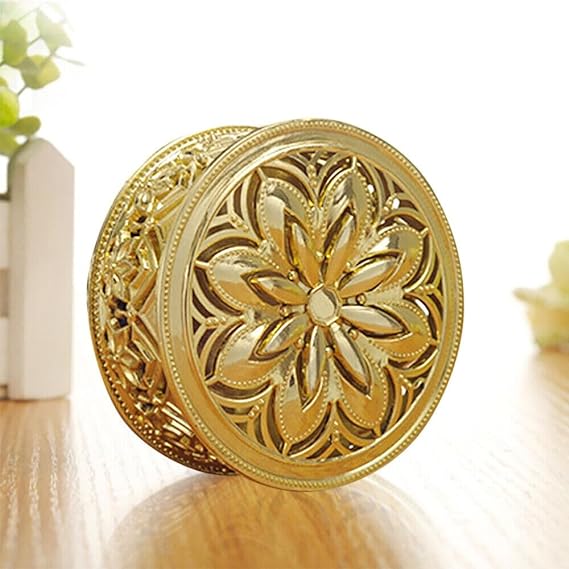 Small Round Golden Decorative Box For Mini Storage, Gift box, Ring Jewellery Trinket Box, Candy Container Case DIY, Wedding gift, Return gift, Christmas Decoration Item (Golden Boxes) (Small)