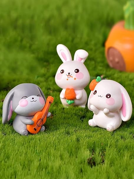 1 Set Rabbits Miniature Set for Unique Gift, Home, Bedroom, Living Room, Office, Restaurant Decor, Figurines and Garden Decor Items - Resin (Multicolor) (4 Piece in 1 Set)