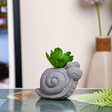 1 Pc Mini Aesthetic Succulent Plant with Ceramic Cement Snail Pot for Indoor,to Add Charm to Your Homedecor