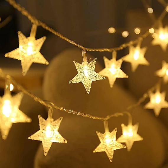 1 Piece (20 Star) Acrylic LED String Fairy Light with Battery Operated for Home, Events,Wedding, Birthday, Christmas, Valentine, Indoor Decoration Outdoor (Yellow) (3 Meter, Acrylic)