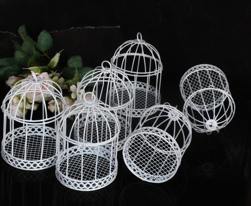 6 Pieces of White Bird Cages for Decorative Wedding Invitation Tray, Candle Holder, Gifts Collection, Reception Ceremony, Wall Hanging,Gardens, Bedroom,Events,Birthday Decoration(Pack of 6)