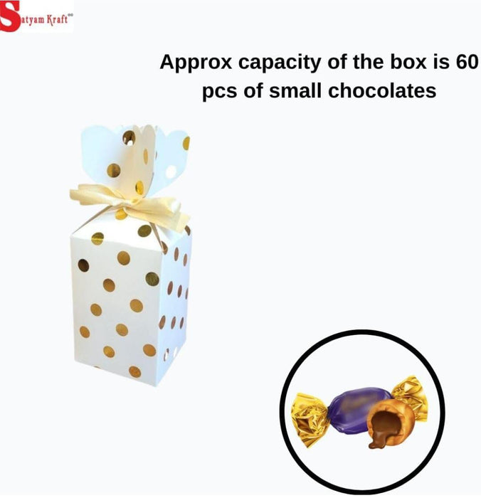 Decorative Folding Storage Box for Return Gift,Birthday,Boxes with Ribbon, Perfect for Packing Chocolate, Dry Fruits, For Gifting (White)