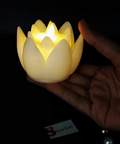 Battery Operated Lotus Shape Flame Less LED Candle with Dancing Flame Candle, Melted Design Pillar Candle for Home Decoration and Many Occasions (2 Pieces, Yellow LED).
