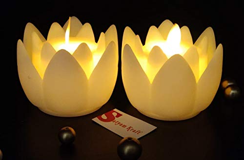 Battery Operated Lotus Shape Flame Less LED Candle with Dancing Flame Candle, Melted Design Pillar Candle for Home Decoration and Many Occasions (2 Pieces, Yellow LED).