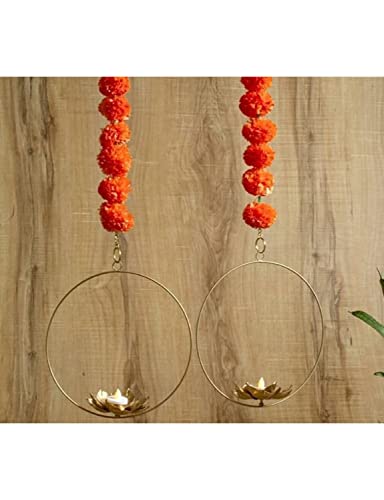 2 Pcs Round Metal Lotus Hanging Diwali Diya Tealight Candle Holder For Diwali Decoration of Front Door, Entryway, Balcony, Terrace, Home, Room, Living Room, Pooja, Mandir, Door, Festival, Events, Birthday Decoration, Gifting Purpose