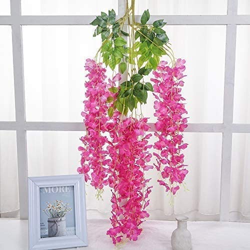 12 Pcs Wisteria Artificial Flower for Home Decoration and Craft (Pack of 12, Dark Pink)