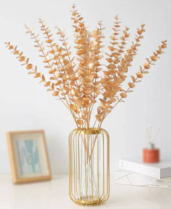 4 Pcs Artificial Flower Gingko Leaves Fake Flowers Sticks Bunch Decorative Items for Home, Living Room Table Decoration Plants and Craft Items Corner (Without Vase Pot) (Gold)