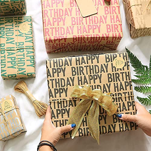 10 Pcs HAPPY BIRTHDAY Theme Printed Gift Wrapping Paper for Birthday Gifts and DIY (Pack of 10 Sheets,Brown)