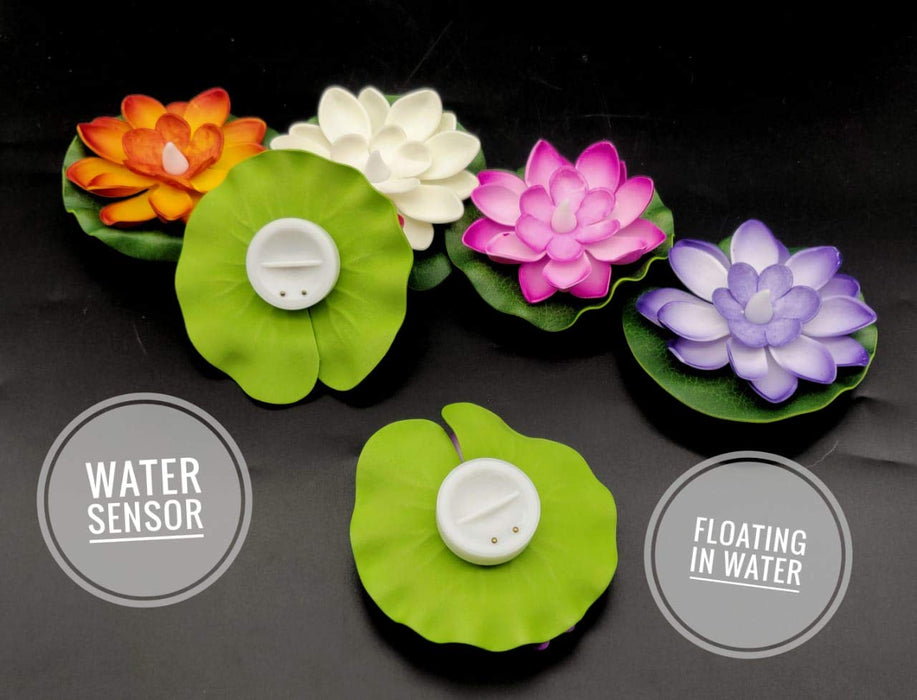6 Pcs Sensor Water Floating Diyas Smokeless Flameless Candles Lotus Flowers Led Tea Light Candle for Pool, Pond, Glass Water Bowl, Festival, Diwali Decoration, Home Decor Items