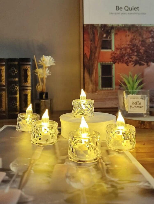 Flameless and Smokeless Decorative Candles Transparent Acrylic Led Tea Light Candle for Christmas, Festival,Candles (Yellow, 2 cm)