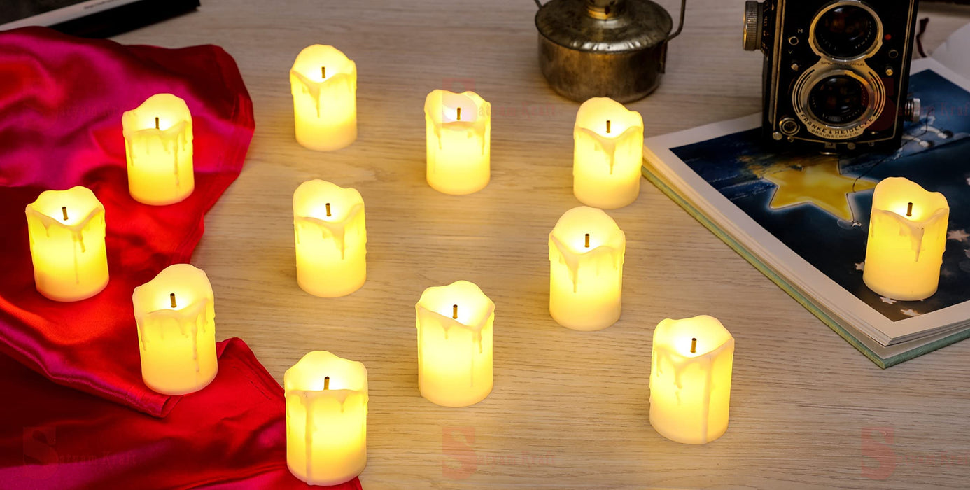 Flameless and Smokeless Decorative Melting Candles Led Tea Light Candle perfect for Gifting, House, Light for Balcony, Room, Birthday, valentine's day, Festival Decorative Candles (Yellow, 5 cm)