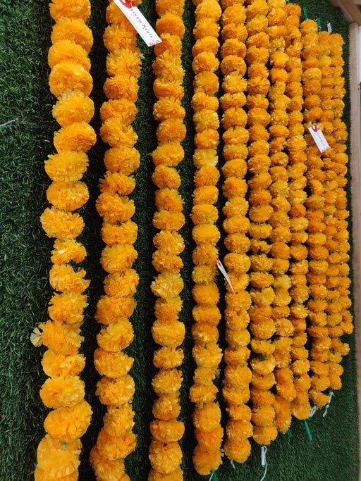 12 Pcs Artificial Marigold Fluffy Flowers Garlands Yellow for Decoration Artificial genda phool Flower line for Decoration Home Decor, Decor,Flower Decoration line