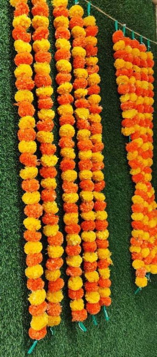 12 Pcs Artificial Marigold Fluffy Flowers Garlands Orange and yellow for Decoration Artificial genda phool Flower line for Decoration Home Decor, Decor,Flower Decoration line