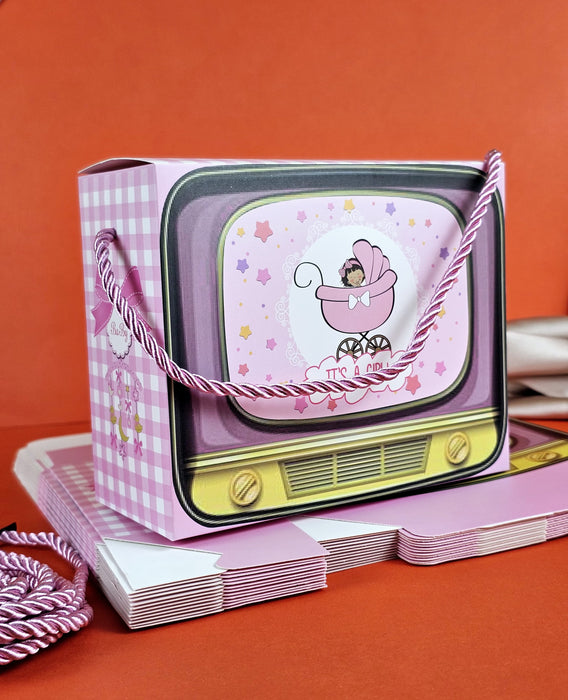 12 PCS Tv shape Gift Boxes With Handle Gift Paper Boxes, Gift for Birthday Gifting, Gifts, Birthday, Party, Season's Greetings, Gift For Boy & Girl (Pink)
