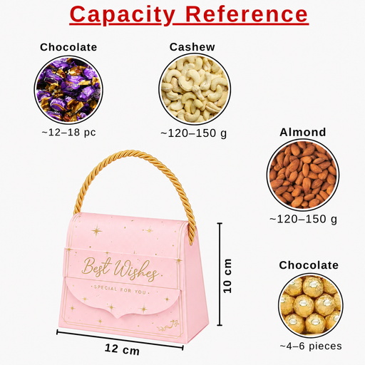 ( SMALL )Decorative Folding Storage Box/ Purse style for Return Gift, Birthday, Valentine's Day - Boxes, Perfect for Packing Chocolate, Dry Fruits, and Invitations (PEACH-PINK) (8 cm)