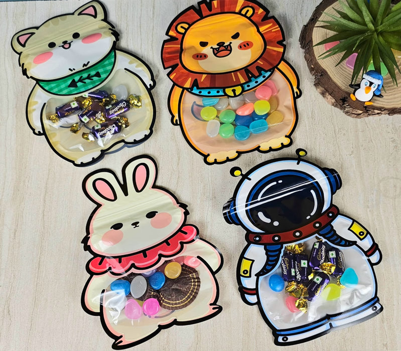 20 Pcs Animal Design Ziplock  Pouches  For Gifting, Return Gifts, Birthday, Baby Shower, Party Pouches | Chocolate & Dry Fruit Packing