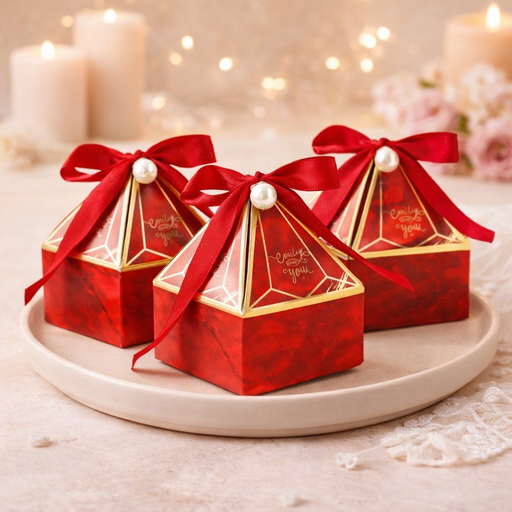 Decorative Folding Storage Box for Return Gift, Birthday, Gift Boxes with Ribbon, Perfect for Packing Chocolate, Dry Fruits. (Red)